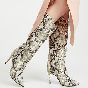Schutz Maryana Snake Skin Heeled Pointy Toe Tall Boots